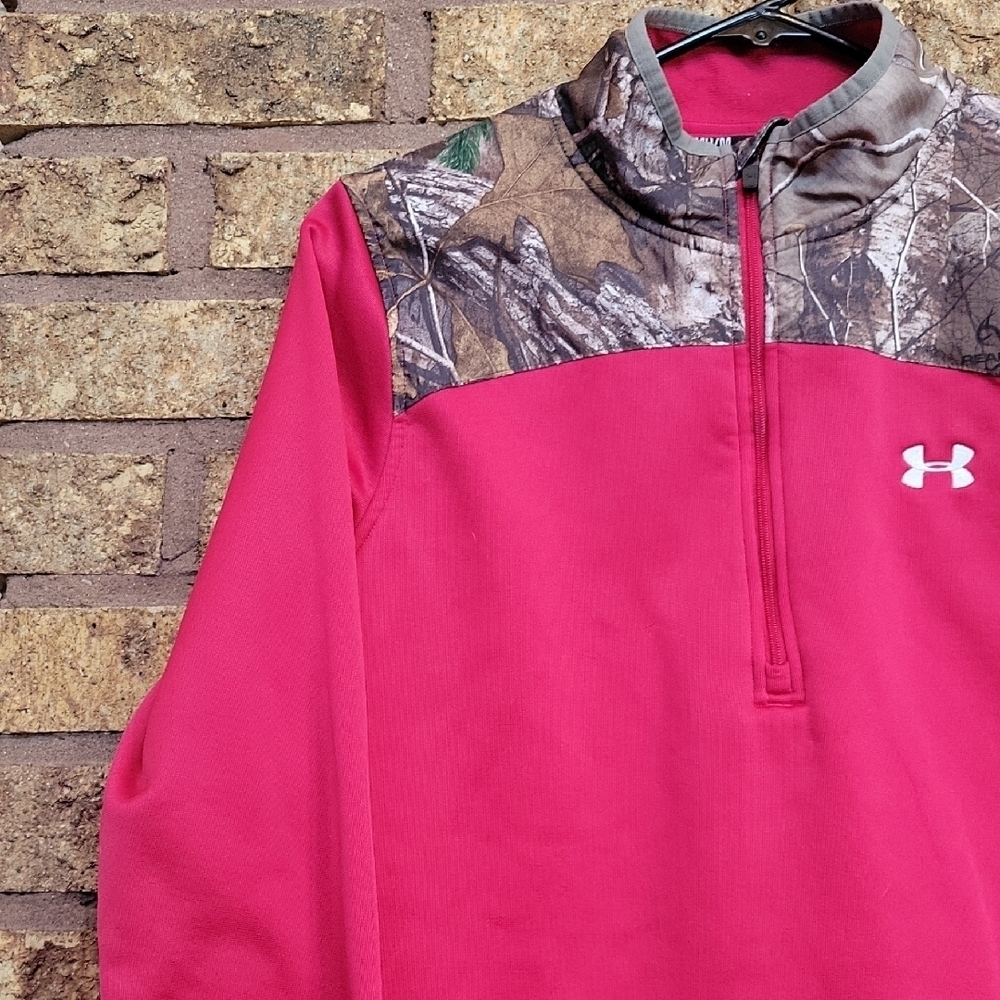 Under Armour Real Tree Half-Zip Red & Camo Pullover Size Medium - Picture 3 of 13